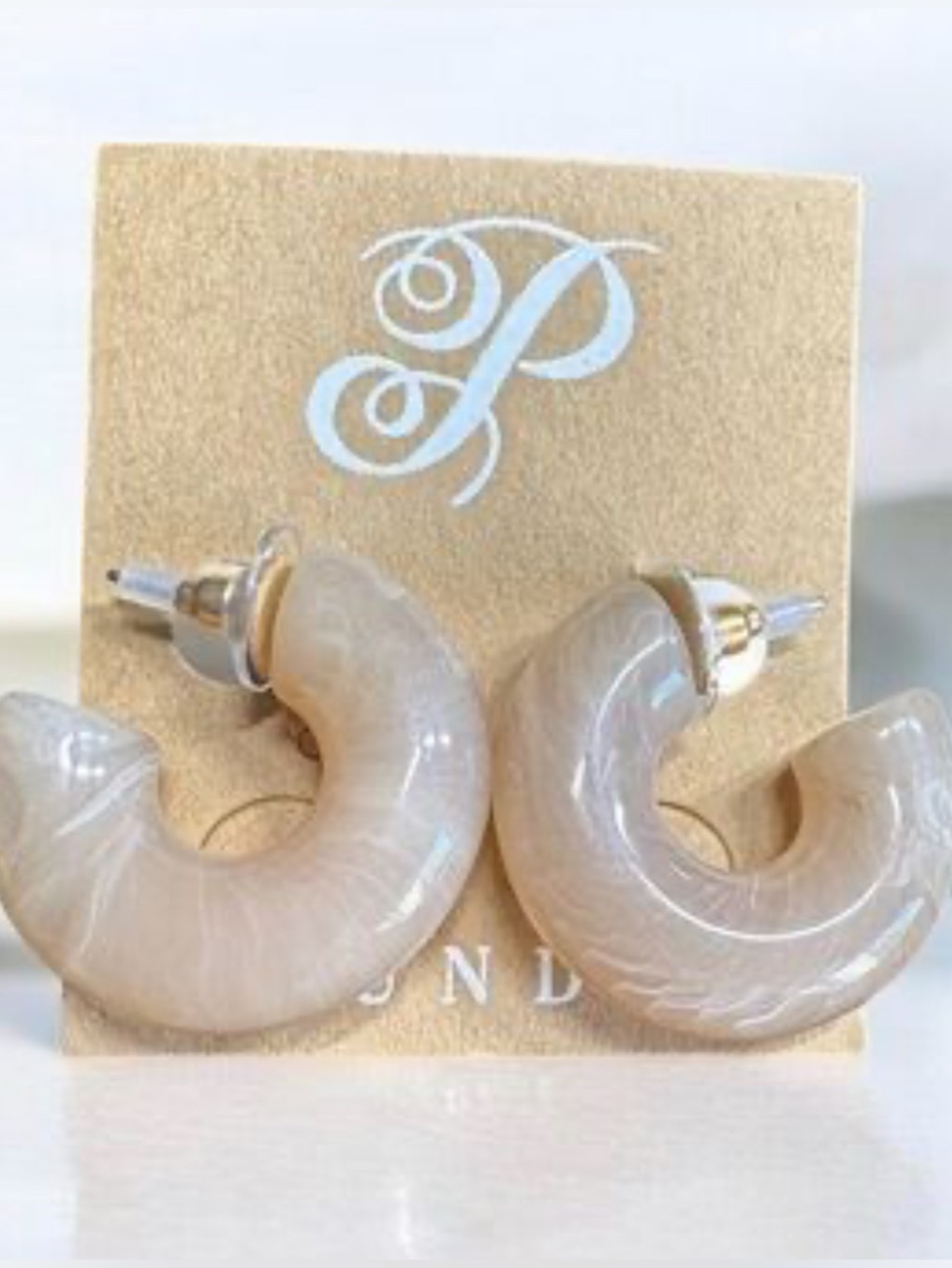 Pistachio Cream Hoop Earrings - Neutral Resin Studs